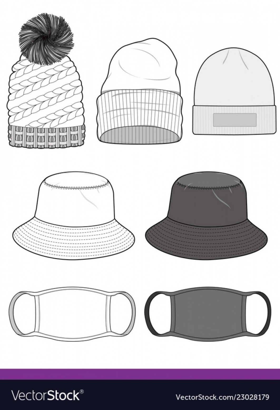 1063x1555 Bucket Hat Beanie Mask Set Fashion Template Vector Handandbeak