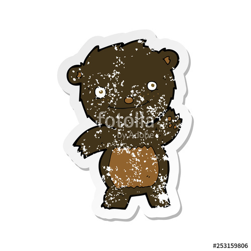 Retro Distressed Sticker Of A Cartoon Waving Black Bear Cub Stock 500x500 Retro Distressed Sticker Of A Cartoon Waving Black Bear Cub Stock