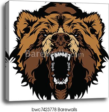 382x390 Grizzly Bear Mascot Head Vector Gra, Canvas Print Barewalls