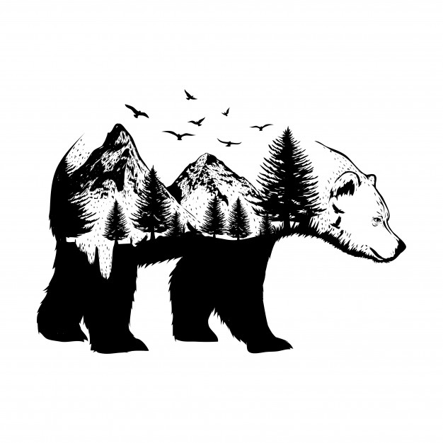 626x626 Illustration Of A Bear With Forest Background Vector Premium
