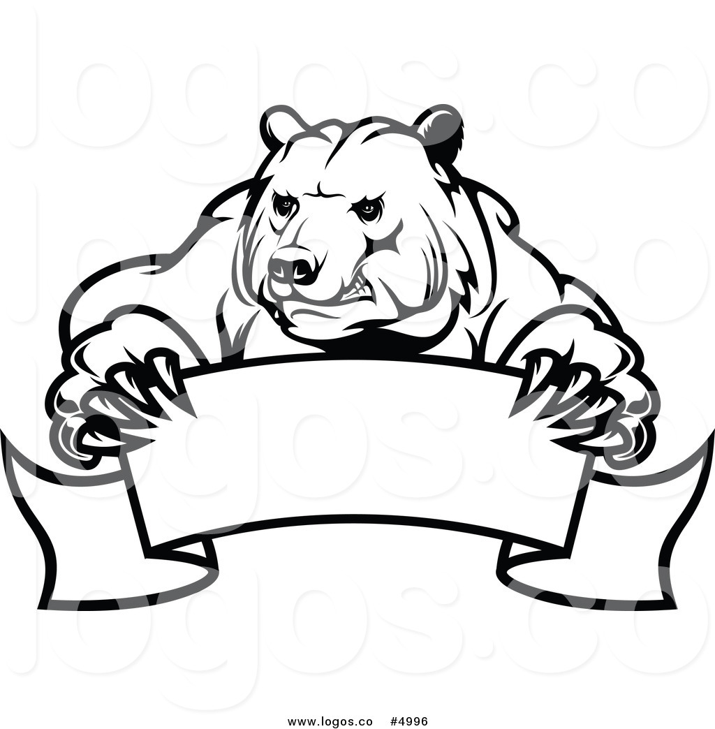 1024x1044 Royalty Free Vector Of A Black And White Bear And Banner Logo