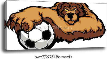 453x252 Bear Mascot With Soccer Ball Vector, Canvas Print Barewalls