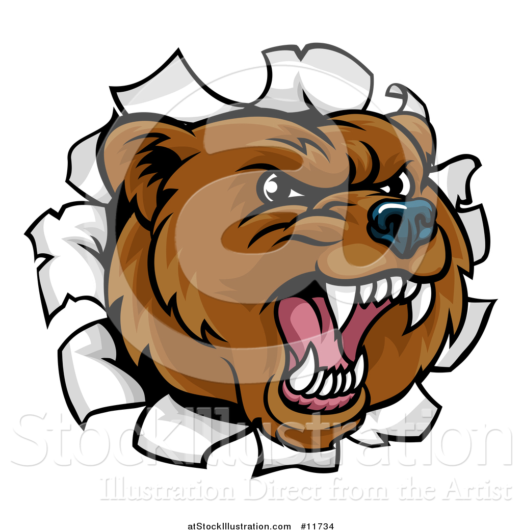 1024x1044 Vector Illustration Of A Mad Grizzly Bear Mascot Head Breaking