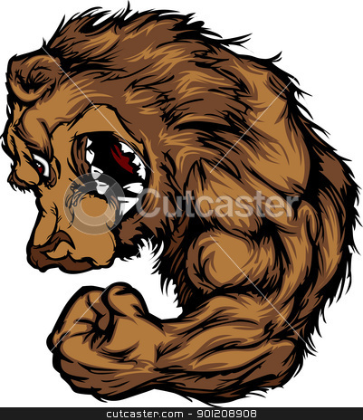 401x464 Bear Mascot Flexing Arm Cartoon Stock Vector