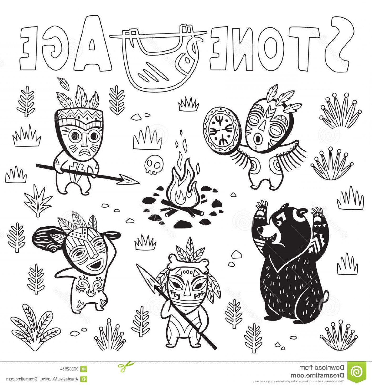 Stock Illustration Scene Primitive Tribe Hunting Bear Outline 1560x1623 Stock Illustration Scene Primitive Tribe Hunting Bear Outline