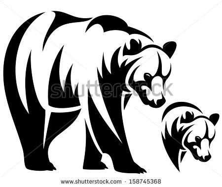 Walking Bear And Animal Head Black And White Vector Outline Emblem 450x380 Walking Bear And Animal Head Black And White Vector Outline Emblem