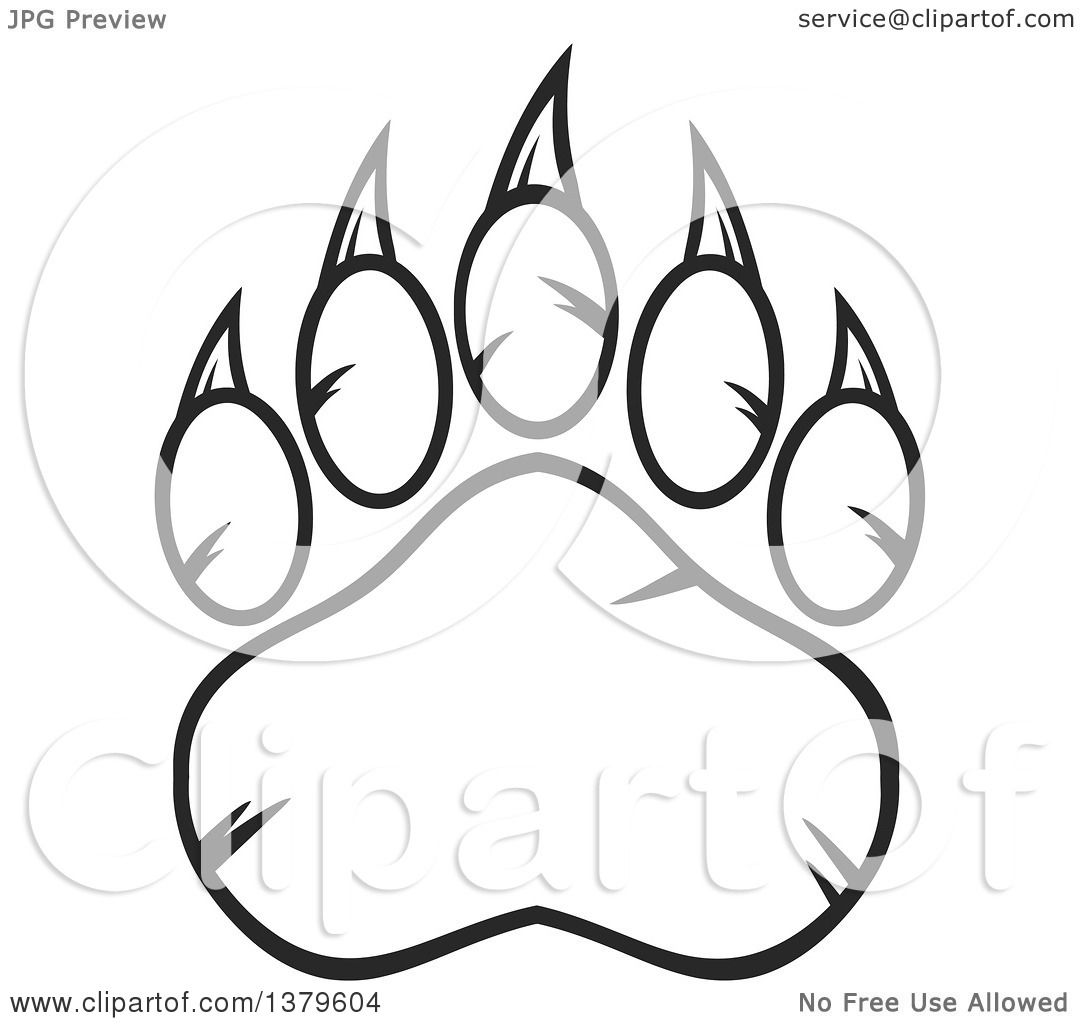 Clipart Of A Black And White Grizzly Bear Paw 1080x1024 Clipart Of A Black And White Grizzly Bear Paw