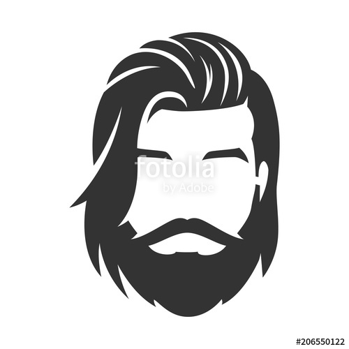 500x500 Bearded Man Face, Hipster Character Long Hair Stock Image