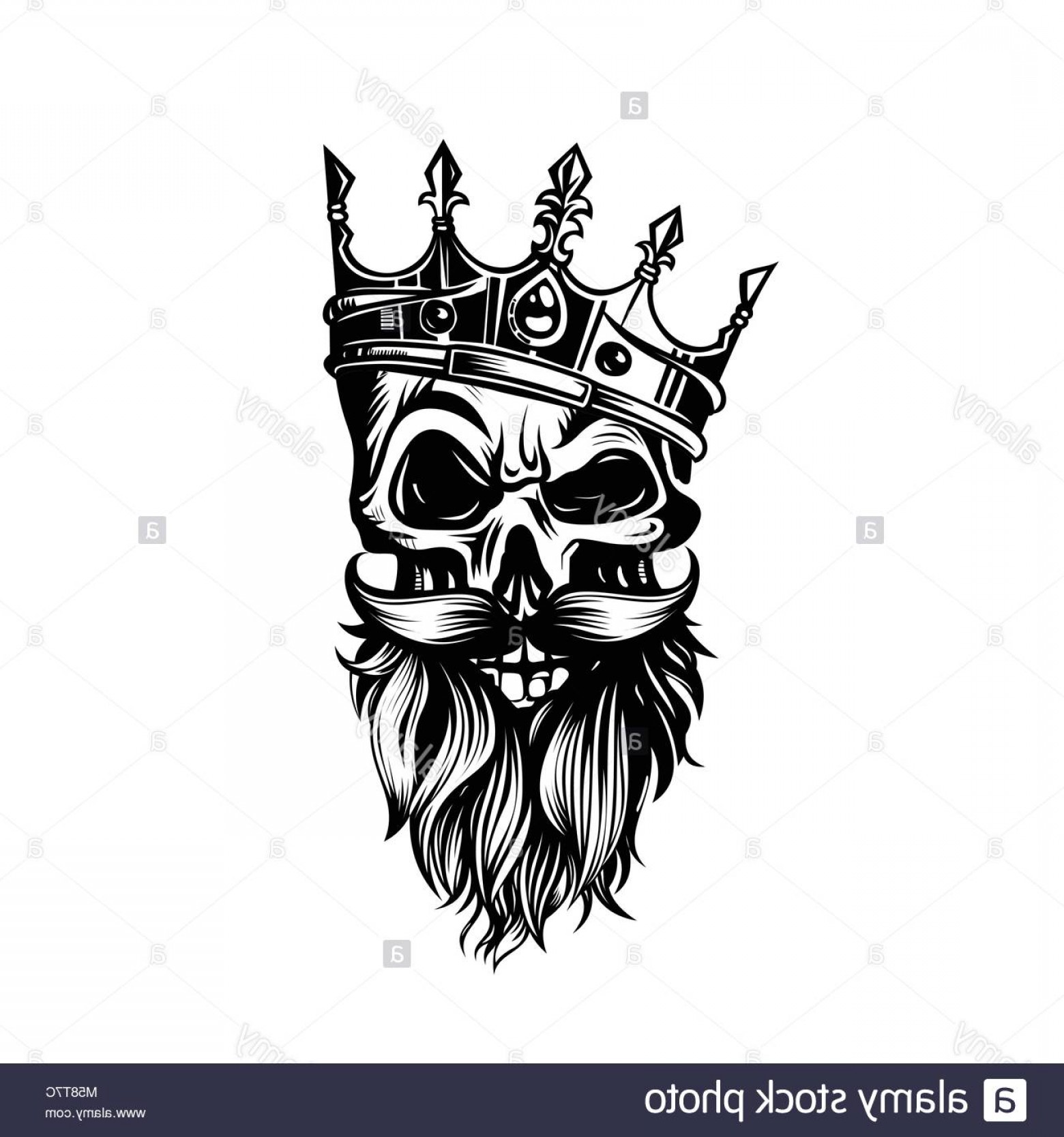 1560x1668 Stock Photo Black And White Skull In Crown With Beard Vector