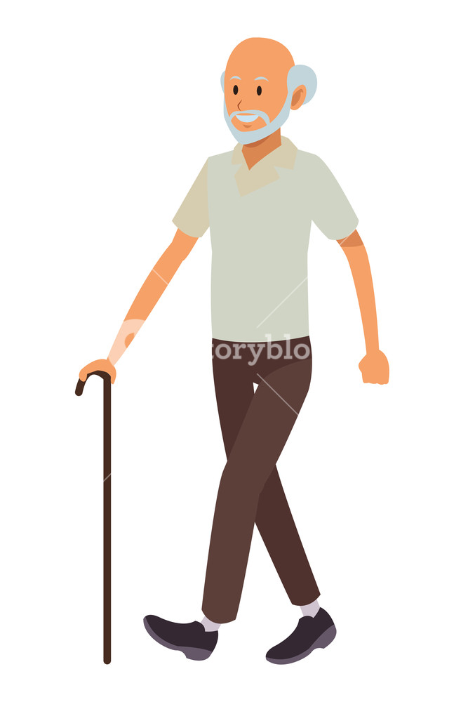 667x1000 Old Man With Cane Beard Vector Illustration Graphic Design Royalty