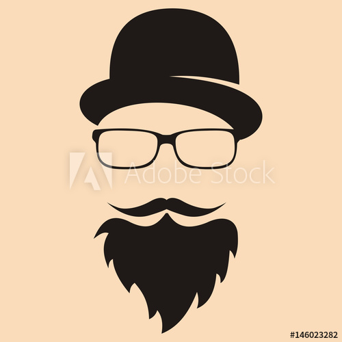 500x500 Fashion Silhouette Hipster Style Hat, Glasses, Mustache, Beard