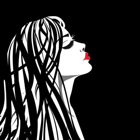 450x450 Beauty Girl Face Sketch, Woman Face Vector Portrait Hair Wave
