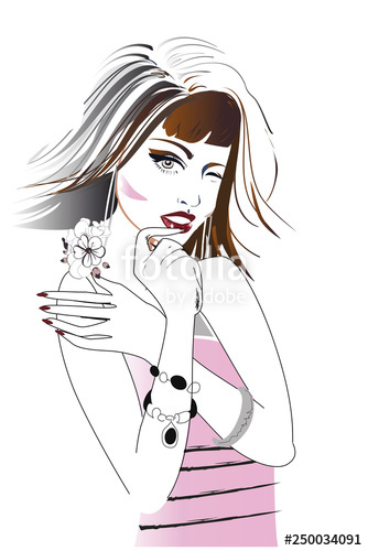 334x500 Abstract Beautiful Woman With Flowers And Butterflies In Lines