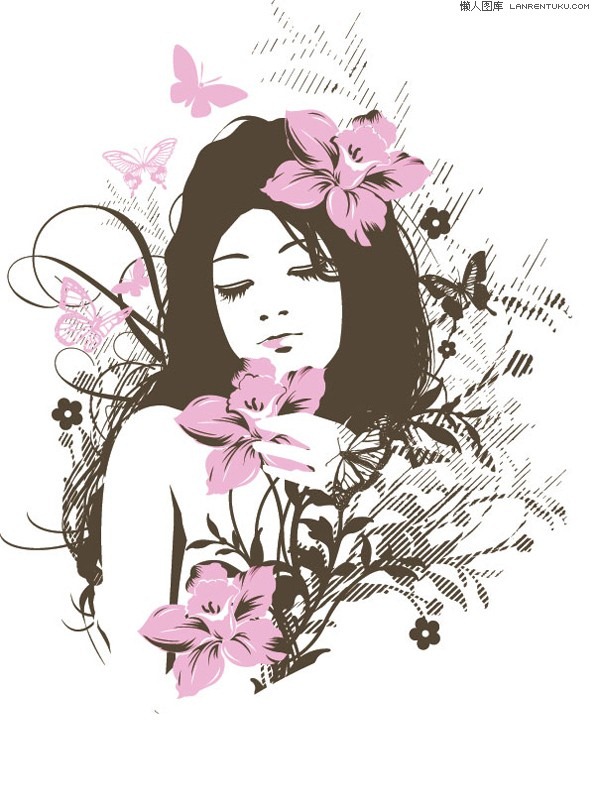 600x805 Flowers In The Beautiful Girl Vector Material My Free