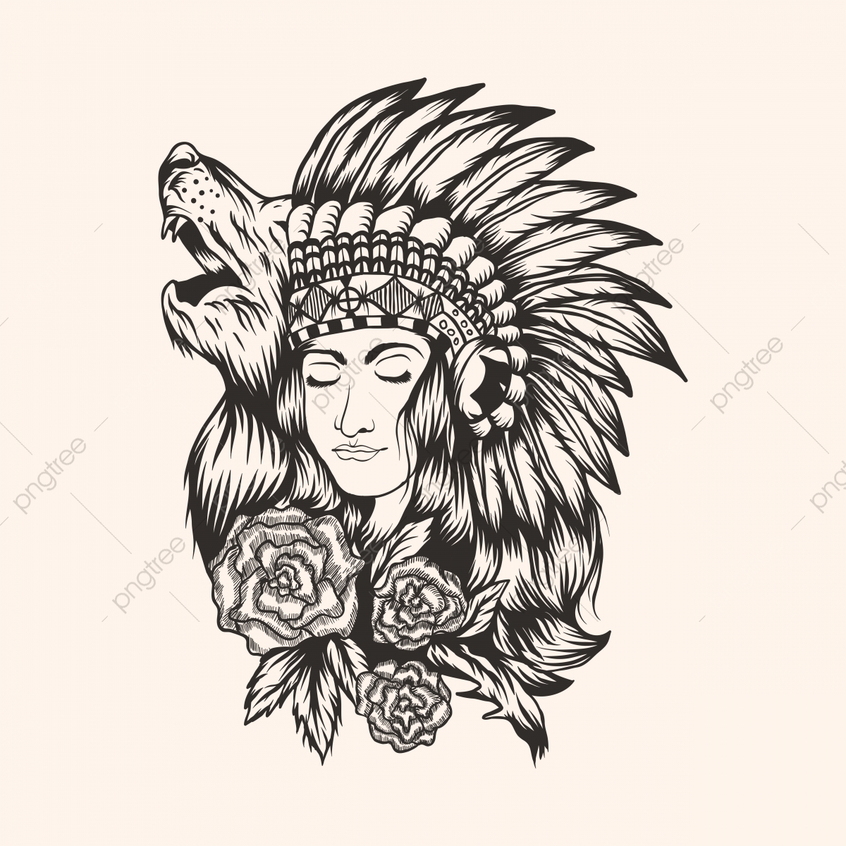 1200x1200 Native American Beautiful Girl Vector Illustration, Adult