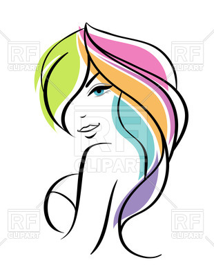 310x400 Outline Of Beautiful Woman With Colorful Abstract Hair Vector