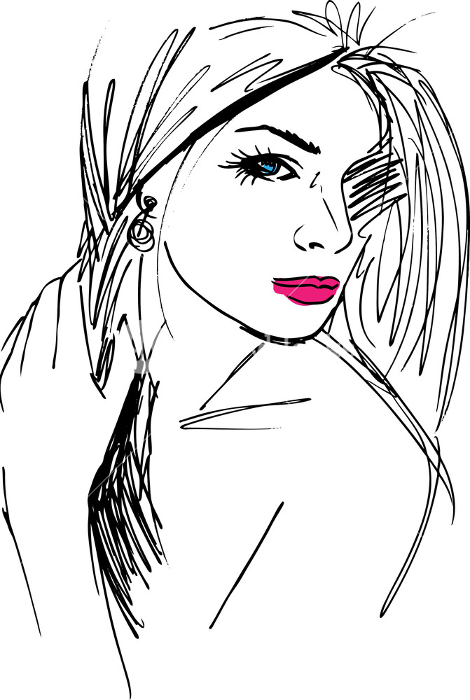 671x1000 Sketch Of Beautiful Woman Face Vector Illustration Royalty Free