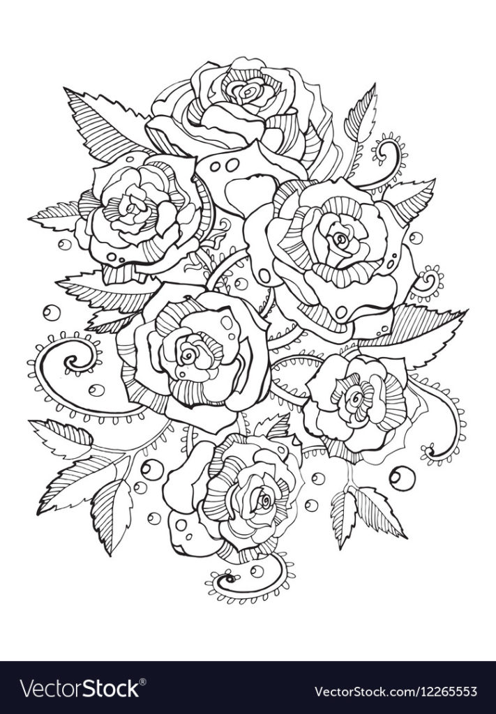 711x1024 Coloring Roses Coloring Book For Adultsoyalty Free Vector