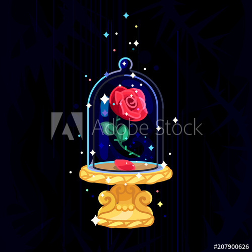 500x500 Vector Beauty And Beast Rose In Glass Dome, Flask