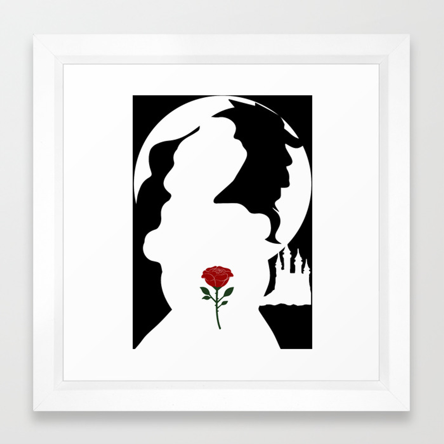 1500x1500 Beauty And The Beast Silhouette Framed Art Print