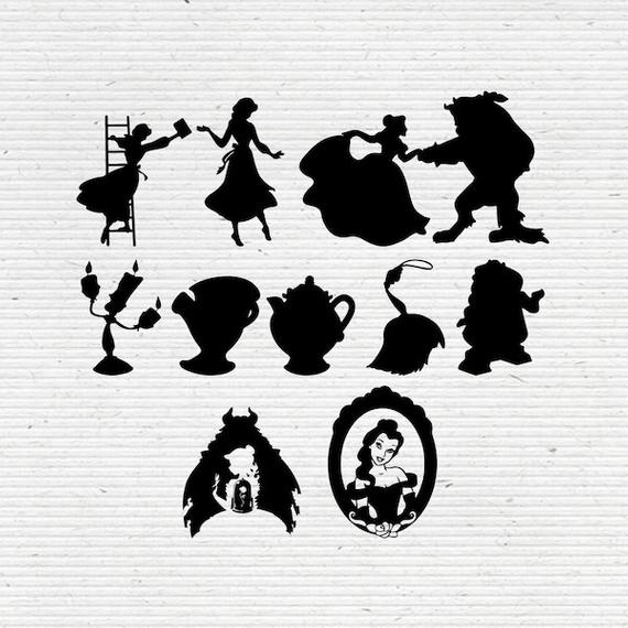 570x570 Beauty And The Beast Silhouette Digital Clipart Etsy