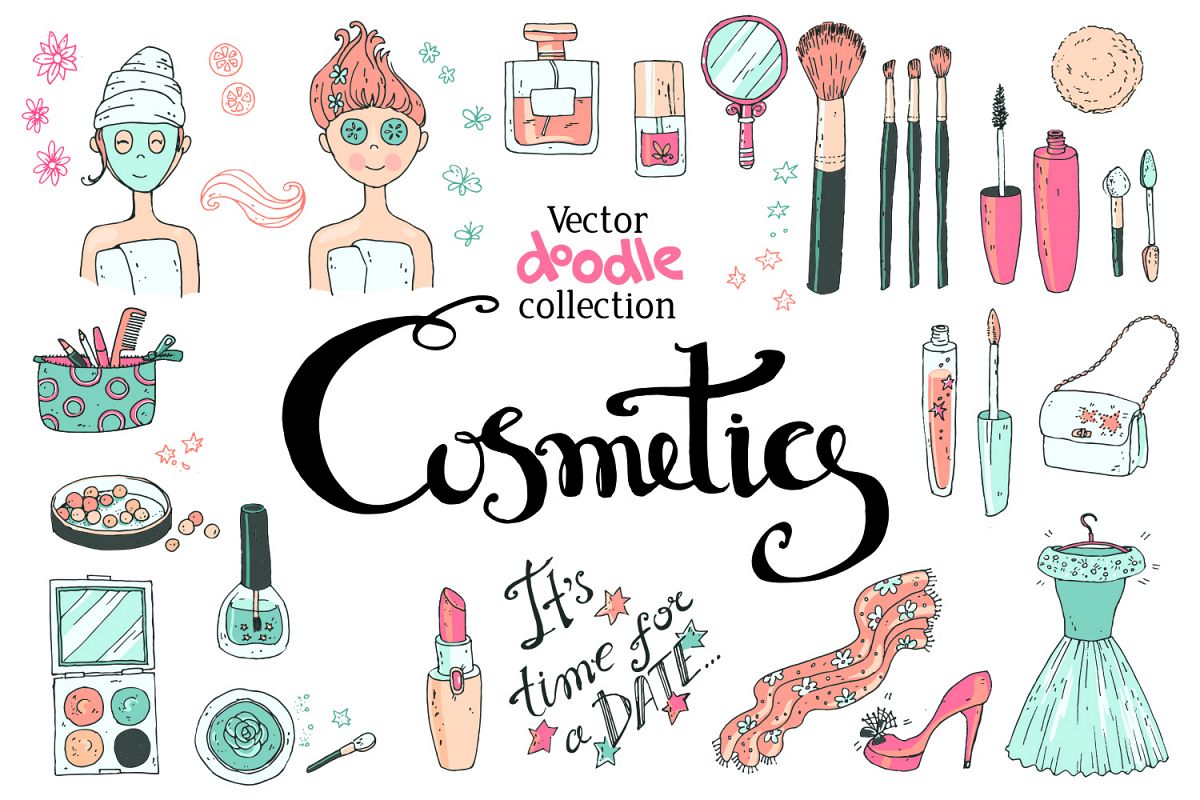 1200x800 Doodle Cosmetics, Fashion, Spa And Beauty Vector