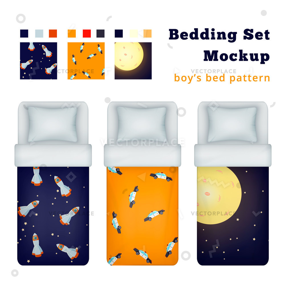 1000x1000 Childish Boy Bedding Set Realistic Single Vector Illustration