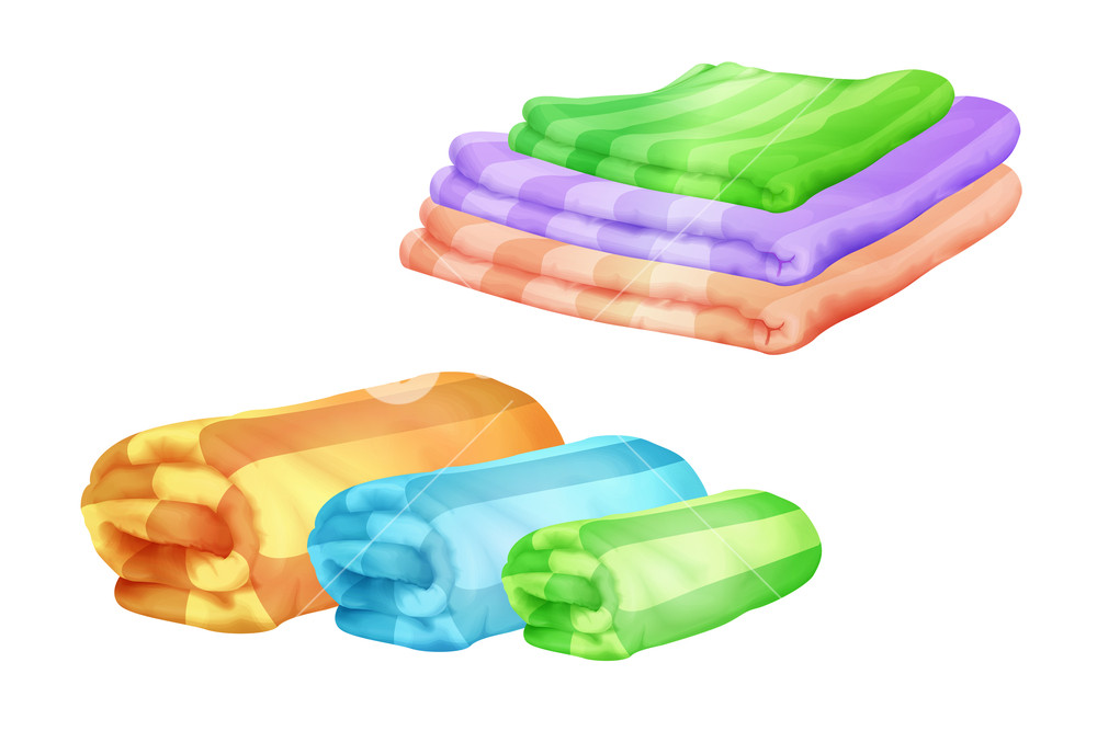1000x667 Vector Illustration Of Color Bath Towel Piles Folded And Rolled