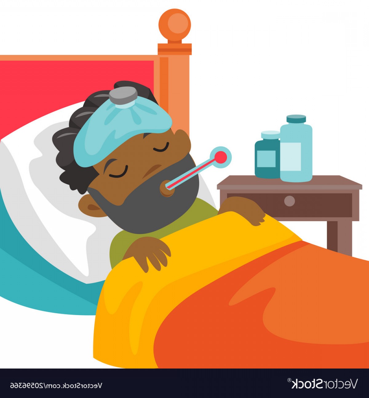 1200x1296 Young Sick Caucasain White Boy Laying In Bed Vector Soidergi