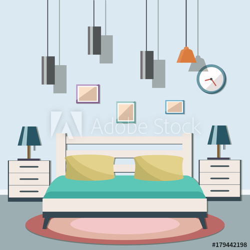 500x500 Hotel Room Or Bedroom Vector Flat Illustration