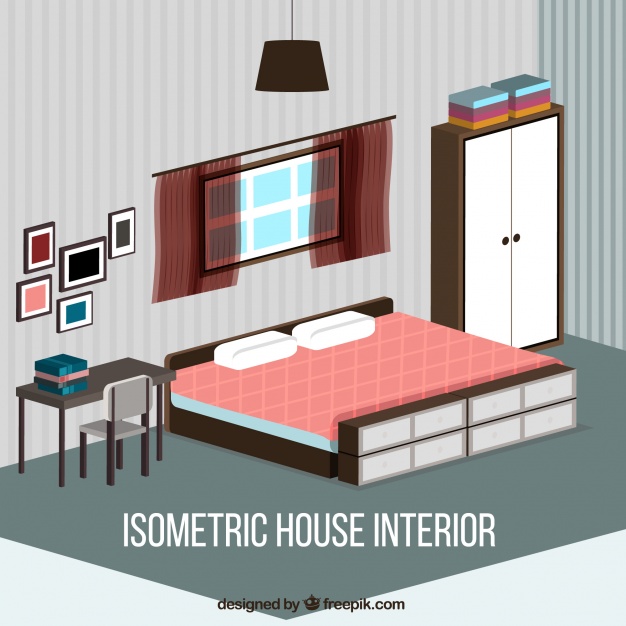 626x626 Isometric Bedroom Vector Free Download