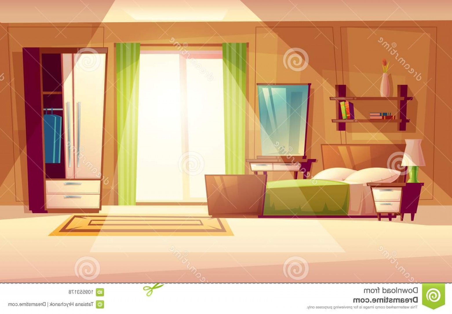 1560x1083 Vector Cartoon Illustration Bedroom Interior Vector Cartoon