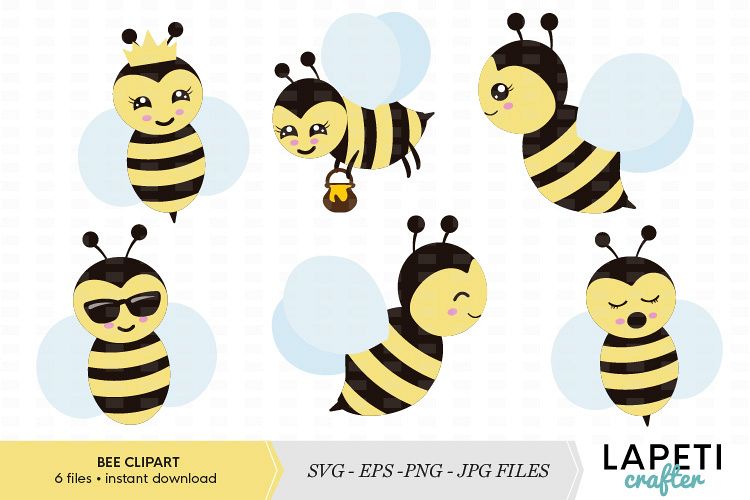 750x500 Bumble Bee Clipart Set Vector Illustration