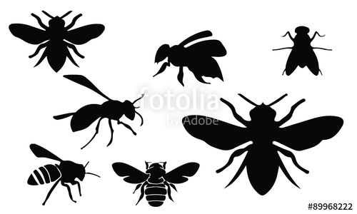 500x300 Bee Silhouette, Set Vector Animals Icons Stock Image And Royalty