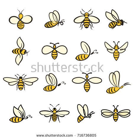 450x470 Bees Set Of Bee For Honey Production Insect Icons Flying Bee