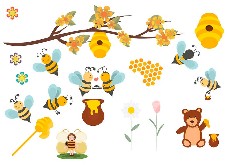 794x561 Honey Bee Cliparthoney Bee Clip Artbee Family Illustration Etsy