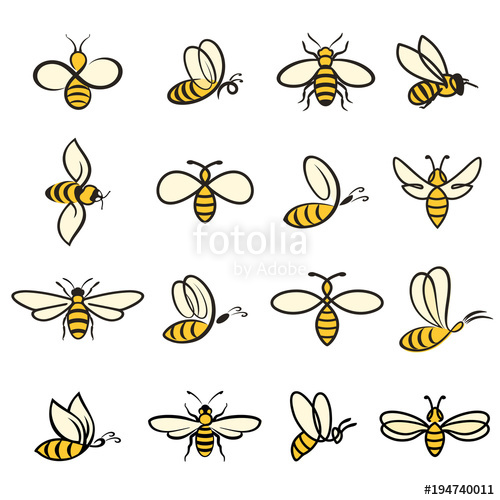 500x500 Bee Icons Colour Bees Set Of Bee For Honey Production Insect