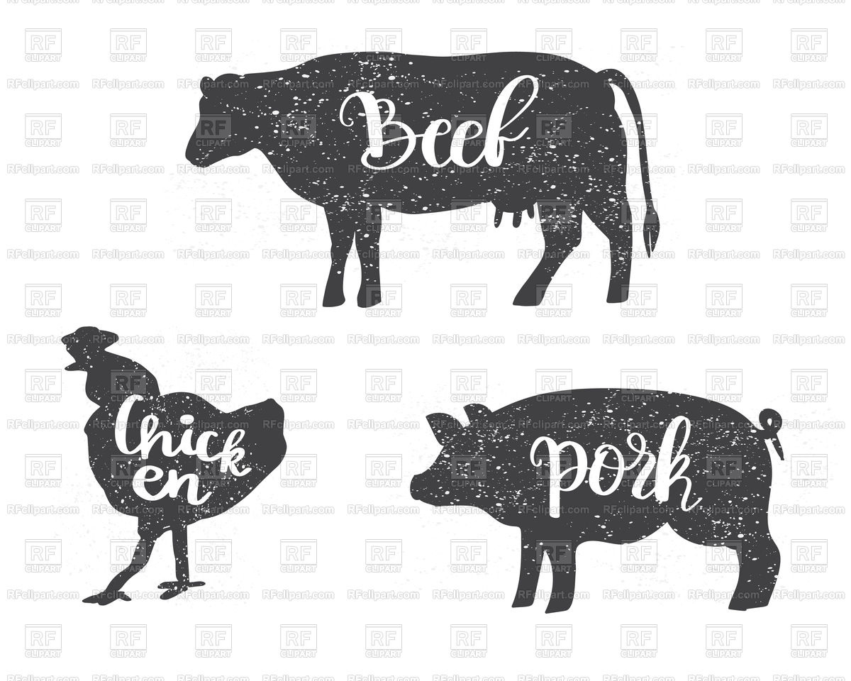 1200x960 Chicken, Cow And Pig Silhouettes With Lettering Vector Image