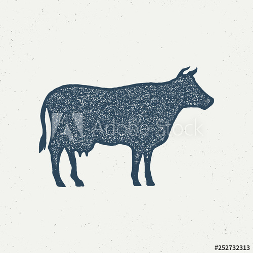 500x500 Beef, Cow Silhouette Vintage Logo, Retro Print, Poster