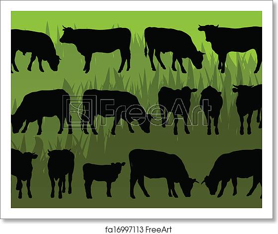560x470 Free Art Print Of Beef Cattle And Cow Detailed Silhouettes