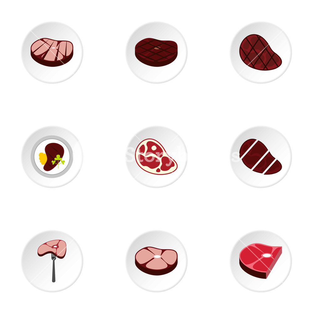 1000x1000 Kind Of Beef Icons Set Flat Illustration Of Kind Of Beef Vector
