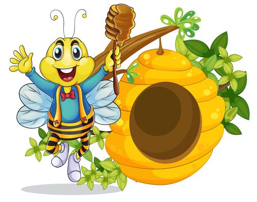 500x394 Cartoon Bee And Beehive Vector Material