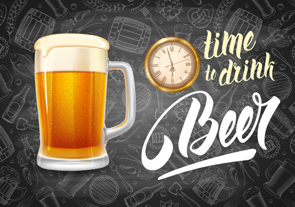 Beer Drink With Time And Blackboard Background Vector Free Download 600x421 Beer Drink With Time And Blackboard Background Vector Free Download