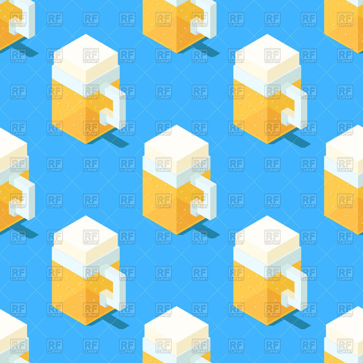 Seamless Pattern Of Stylized Cubic Beer Mugs On Blue Background 1200x1200 Seamless Pattern Of Stylized Cubic Beer Mugs On Blue Background