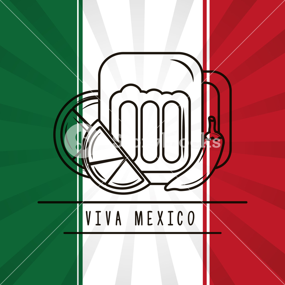 Viva Mexico Beer Chili Pepper Lemon Mexican Flag Background Vector 1000x1000 Viva Mexico Beer Chili Pepper Lemon Mexican Flag Background Vector