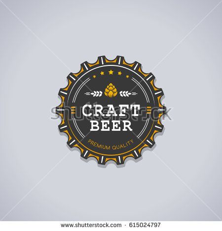 450x470 Beer Bottle Cap Shaped Badge With Craft Beer Text And Hop Sign