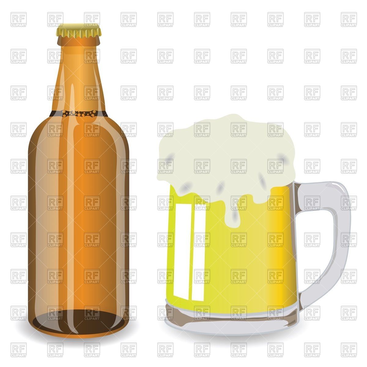 1200x1200 Beer Mug With Froth And Brown Bottle Vector Image Of Food