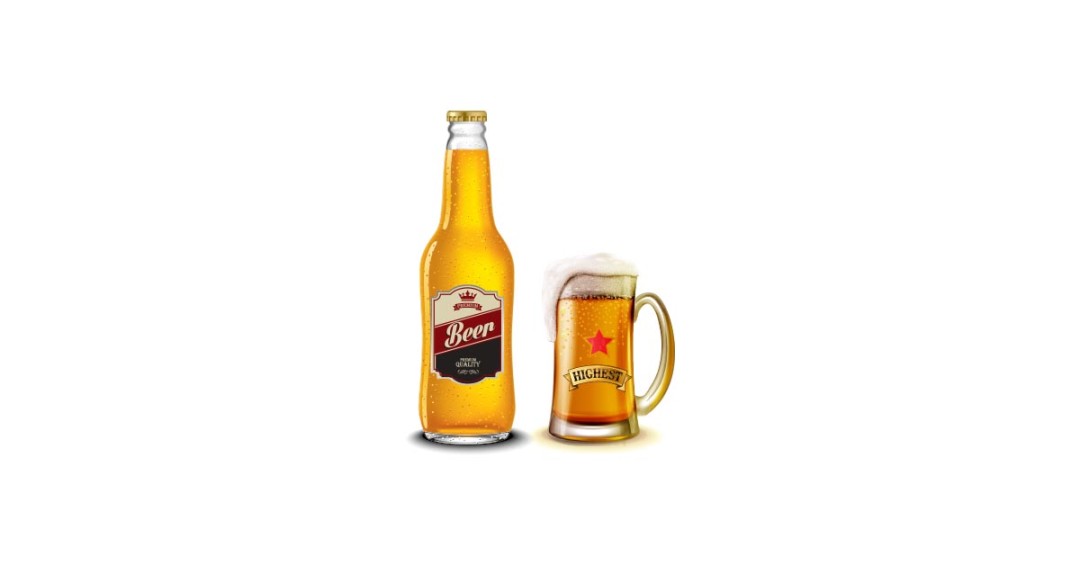 1080x565 Bottle And Glass Of Beer Free Vector And Png The Graphic Cave
