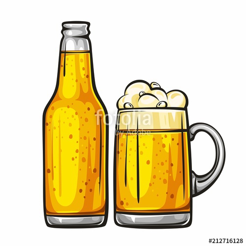 500x500 Vector Colorful Illustration Of Beer Mug And Glass Bottle Filled