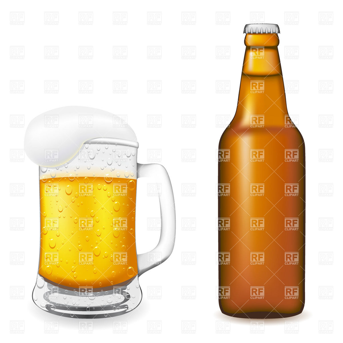 1200x1200 Brown Beer Bottle And Beer Glass With Handle And Foam Vector Image